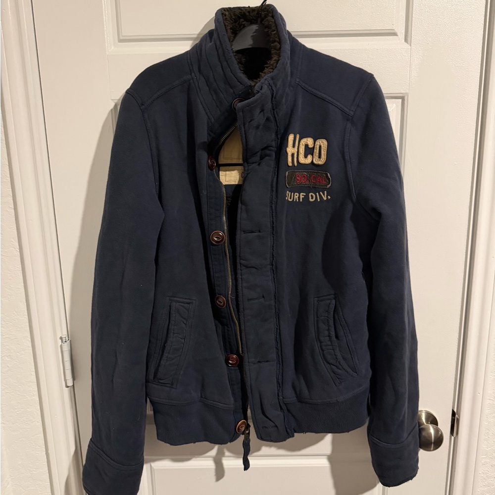 Hollister Navy Blue Jacket with Brown Accents